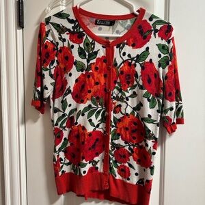 Women's Floral Button-Up Cardigan - Red and Green